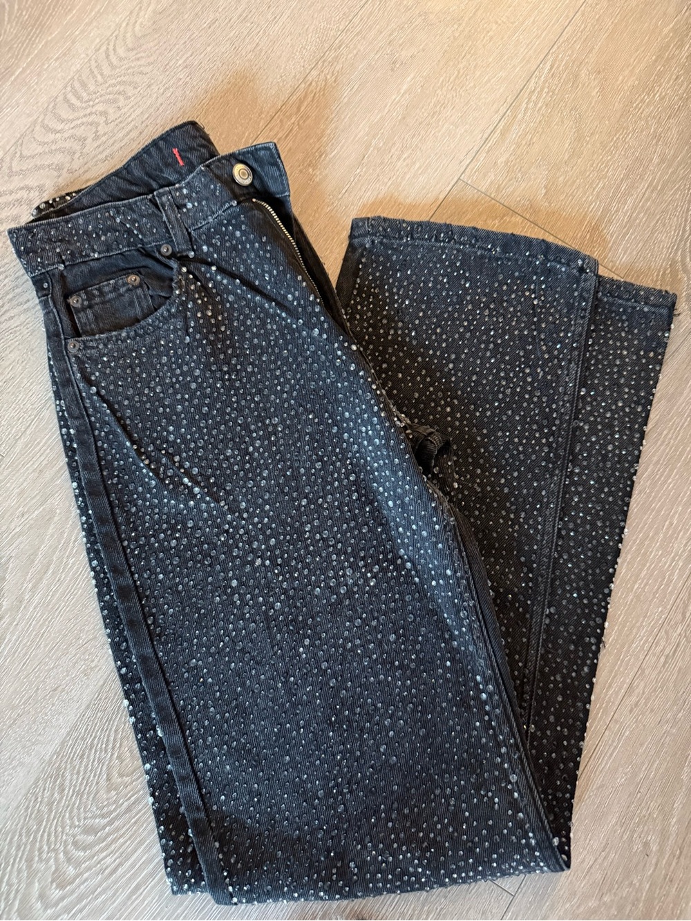 ZARA The Slim With Rhinestones Jeans Skinny Embellished Jeans in Black size 4